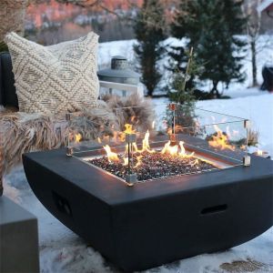 Modeno - Brasero à gaz aurora pour extérieur, Brasero en béton gfrc, salon de jardin avec surface mate noir L87 x l87 x H36 cm