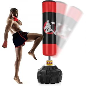 178CM Sac de Frappe Adultes sur Pied, Sac de Boxe avec Base à 12 Ventouses, Amortisseur de Chocs, Punching Ball Karaté Entraînement de Boxe pour