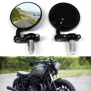 Retroviseur Moto Rond, 7/8" 22mm R&eacute;troviseurs Moto Embouts de Guidon Noir Lat&eacute;raux Miroirs Universel pour V&eacute;lo Moto Croiseur Scooter Caf&eacute; Racer