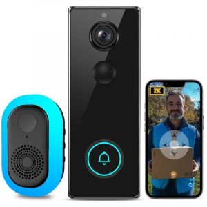 3MP Sonnette sans Fil avec Cam&eacute;ra,Visiophone sans Fil de WiFi Intelligente avec APP, D&eacute;tection de Mouvement, &Eacute;tanche IP65, Audio Bidirectionnel,
