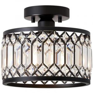 Lustre en cristal, plafonnier noir avec abat-jour en cristal, douille E27, lampe moderne pour salon, chambre, cuisine, couloir, salle &agrave; manger (1