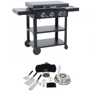 Plancha gaz 3 br&ucirc;leurs acier inoxydable 12kW avec chariot et ustensiles - Raoul