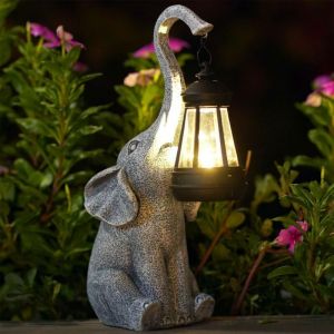 Elephant Decoration Statue Jardin Exterieur avec Lampe Solaire Figurine - Salon Elefante D&eacute;coration Cadeau pour Femme Homme Maman Anniversaire Decor
