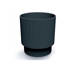 Cache-pot rond ray&eacute; anthracite sur pied plastique 13,8x12,8 cm Milly