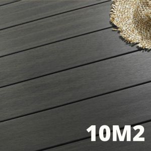 Kit Terrasse Composite NAVIA 10m&sup2; - Gris Fonc&eacute; - 31 Lames de Terrasse (220 x 14.5 x 2.2 cm) - Fixation par Clips - Terrasse Livraison Rapide
