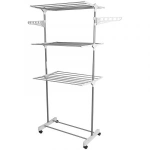 S&eacute;choir &agrave; Linge avec Roues, S&eacute;choir Pliable Multifonctionnel &agrave; 3 Niveaux, S&eacute;choir Pliable, S&eacute;choir, Porte-Serviettes, pour Int&eacute;rieur et Ext&eacute;rieur