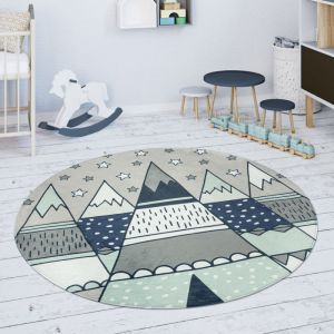 Tapis Chambre Enfant Tapis De Jeux Tapis Bébé Étoiles Tente Tipi Motif Gris Vert 150 cm Rund (de) - Paco Home