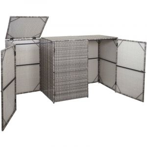 [JAMAIS UTILISÉ] Enveloppement pour 3 poubelles HHG-261, box pour poubelles, revêtement, polyrotin 2x120l, gris
