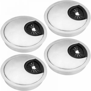 Alovez - 4Pcs Passes Cables Bureau, Passe Cable Fil Métal Brossé Design pour Table de Bureau - Passe Câbles Ronds Encastrables 60cm - Argent
