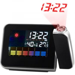 R&eacute;veil de projection Horloge de projecteur num&eacute;rique r&eacute;glable &agrave; 180 degr&eacute;s avec station m&eacute;t&eacute;o et humidit&eacute; de la temp&eacute;rature cran couleur LED Horloge