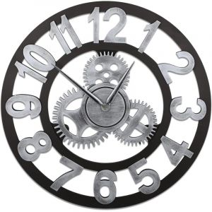 3D Horloge Murale 40 cm, Steampunk Horloge Murale &agrave; Engrenages, Pendule Murale Classique Vintage en M&eacute;tal, Horloges R&eacute;tro Silencieuse,Horloge Chiffre