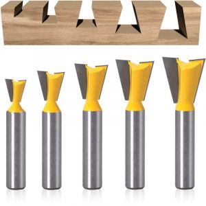 5 Pi&egrave;ces Fraise Defonceuse &agrave; Queue D'aronde, Fraise a Surfacer en Carbure de Tungst&egrave;ne 8mm, Fraises &agrave; Rainurer pour D&eacute;fonceuse 1/4" 1/2" 3/8" 5/8"