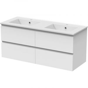 Aica Ensemble de meuble Salle de Bain Blanc 120cm, suspendu avec 4 tiroirs, sans compter vasque