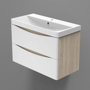 Ocean Sanitaire - Ocean Meuble de rangement de salle de bain avec lavabo Blanc et Bois Clair 80x39.5x50cm