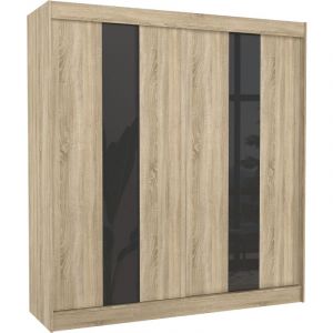 Armoire de chambre &agrave; portes coulissantes bois clair mat et noir laqu&eacute; Karola - 3 tailles-Largeur 120 cm