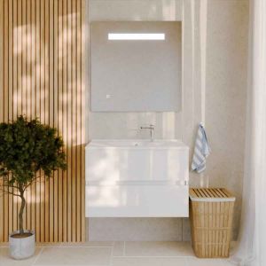 Cuisibane - Meuble salle de bain 80 cm rosaly avec plan vasque et miroir Elégance ht80- Blanc- Plan vasque en Résine - Blanc