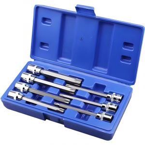 7Pcs Douille Torx Male 3/8'', Douille pour cl&eacute;, longues douilles Torx, longues douilles Torx T25, T30, T40, T45, T50, T55 et T60 110 mm avec Bo&icirc;te