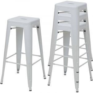 HHG - 4x tabouret de bar 844, chaise de comptoir, m&eacute;tal, empilable, design industriel, blanc