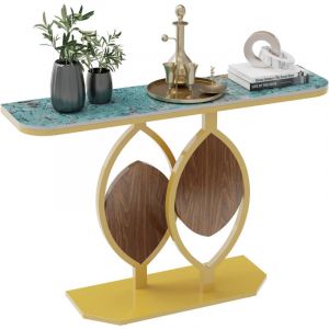 Unho - Console Meuble Entrée Marbre: 120cm Table Console Scandinave Doré Meuble d'Entrée pour Couloir Salon - Vert Bleu