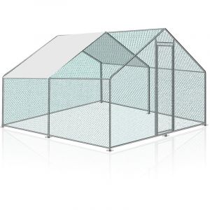 Swanew - Enclos poulailler Acier galvanis&eacute; avec parc grillag&eacute; avec serrure espace couvert Poulailler pour petits animaux 3 x 3 x 2 m 9m&sup2;