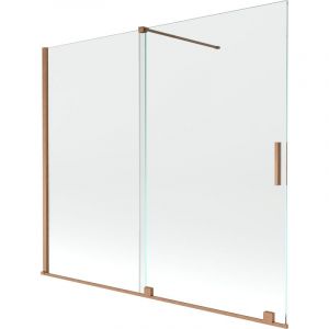 Velar écran de baignoire à 2 ailes coulissante 180 x 150 cm, transparent, Cuivre brossé - 896-180-000-01-65 - Mexen