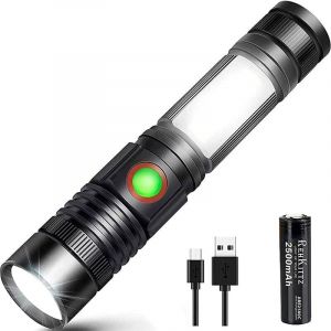 Torche LED Torche USB Rechargeable Puissante Militaire COB Lumi&egrave;re Portable Zoomable Torche pour Auto Garage Atelier Camping DIY (comprend une