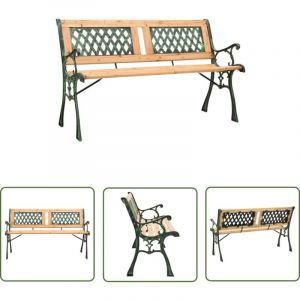The Living Store - Banc de jardin 122 cm fonte et bois de sapin massif - Banc De Jardin - Mobilier De Jardin - Banc Exterieur - Chaise Longue