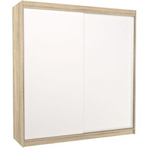 Les Tendances - Armoire chambre adulte bois clair et blanc 2 portes coulissantes Terika 200cm