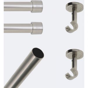 Boulet - Kit de tringle &agrave; rideaux Nickel Mat 150cm Diam.20mm Embout Capuchon - Fixation Plafond