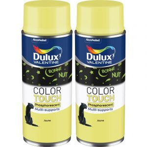 Dulux Valentine - Lot de 2 - Peinture aérosol Color Touch Multi-Supports - Phosphorescent Jaune 400 ml Phosphorescent