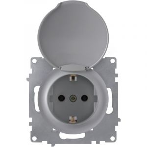Prise avec terre et couvercle, bornes &agrave; vis, sans plaque de finition - gris