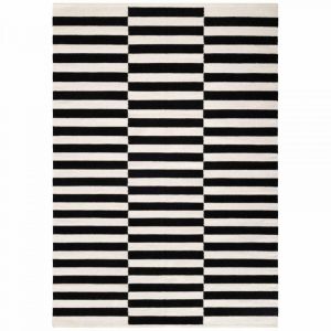 Tapis kilim 120 x 180 cm, motif g&eacute;om&eacute;trique authentique, blanc, noir, laine noble tiss&eacute;e &agrave; la main, structure kilim plate, authentique et chaleureux