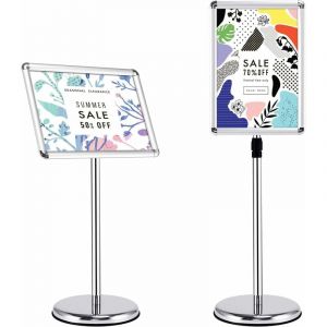 RELAX4LIFE A3 Porte-Affiche Réglable en Hauteur et Rotatif 360° avec Cadre en Alliage Aluminium, Présentoir Affiche avec Base en Acier INOX pour