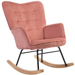 Okwish - Fauteuil à bascule avec aspect polaire berbère, accoudoir et patins en bois, Rose