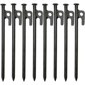 Lot de 8 piquets de tente robustes en fer forg&eacute; haute r&eacute;sistance de 20 cm avec crochet et trou pour voyage en plein air, randonn&eacute;e, jardinage, grand