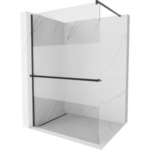 Mexen - Kioto+ paroi de douche avec &eacute;tag&egrave;re Walk-in 70 x 200 cm, transparent/verre givr&eacute;, noir - 800-070-121-70-35