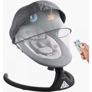 VEVOR Balancelle Transat Bebe 5 Vitesses 3 Positions de Siege Panneau Tactile PVC Telecommande Bluetooth 10 Berceuses Moustiquaire, Charge 9 kg,