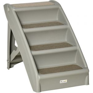 Escalier pour chien pliant &agrave; 4 marches antid&eacute;rapantes escalier pour animaux en plastique 62 x 38 x 49,5 cm gris