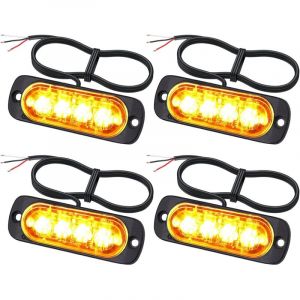 4X Feux de P&eacute;n&eacute;tration &agrave; 4 LEDs 12/24V Gyrophare LED Orange Feux Flash Voyant d&rsquo;Alarme Urgence Strobe Clignotants Auto IP65 ECE pour Van Camion
