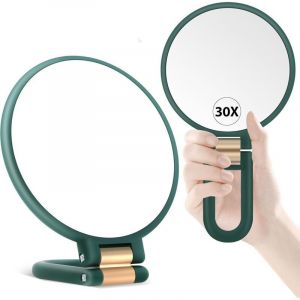 Miroir grossissant de Poche, Miroir grossissant Double Face de Voyage avec grossissement 30X/1x, poign&eacute;e r&eacute;glable &agrave; 360&deg;, Mi