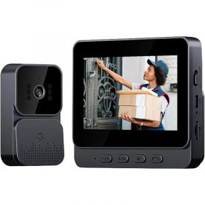 Sonnette vidéo sans fil avec caméra 1080p, interphone vidéo sans fil avec écran IPS 4,3 pouces, audio bidirectionnel, vision nocturne, grand angle