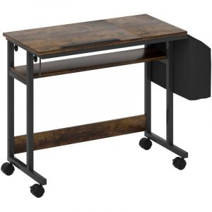 Table D'appoint Réglable En Hauteur, Avec Plateau Inclinable, Roulettes Et Poche De Rangement