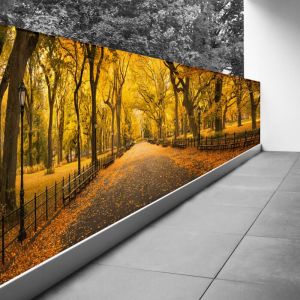 Lumaléa - Brise vue Trompe l'oeil - 80x240 cm - Automne à Central Park - Recto Imprimé / Verso BlancBâche Micro Perforée - 80% d'occultation