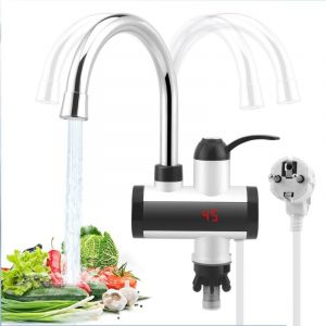 Robinet &eacute;lectrique avec chauffe-eau instantan&eacute;, robinet &eacute;lectrique 3300 W avec bec flexible et affichage de la temp&eacute;rature LCD, robinet d'eau chaude