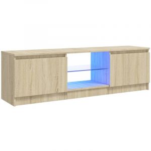 Helloshop26 - Meuble tv multimédia étagère télévision buffet téléviseur salle à manger salon chambre avec lumières led chêne sonoma 120 x 30 x 35,5