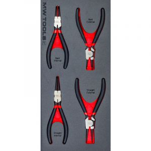 Mw Tools - Jeu de pinces &agrave; circlips 4 pi&egrave;ces module en mousse pour servante d'atelier MWPL4CI