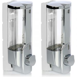 Distributeur de Savon 2X pour Montage Mural - Distributeur de Savon Mural, Rechargeable - Distributeur de Savon pour Gel Douche et shampoing (chrom&eacute;)
