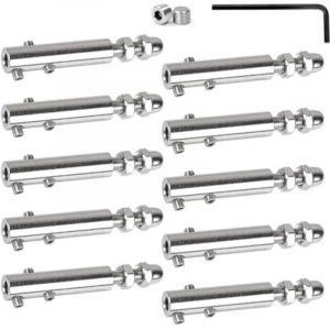 [JAMAIS UTILIS&Eacute;] Lot de 10 Serre-c&acirc;bles 6 mm Tendeur en inox avec tige filet&eacute;e et cl&eacute; Allen, Serre-c&acirc;ble en acier inoxydable pour la fixation et la