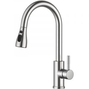 Beijiyi - Robinet Cuisine, Mitigeur Cuisine, Pivotant à 360° d'Évier à Arc Élevé Pulvérisateur Escamotable 2 Modes, Acier Inoxydable