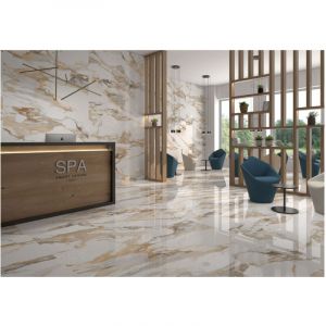 Carrelage gr&egrave;s c&eacute;rame effet marbre CRASH 180x90 cm Dor&eacute; - Brillant / Poli - bo&icirc;te de 1.62 m2